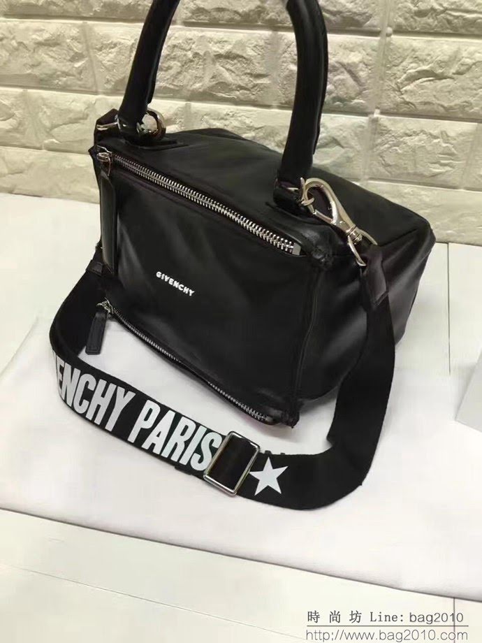 GlVENCHY紀梵希 最新白字Logo 白字肩帶 平紋胎牛 潘多拉 手提斜挎包  tsg1070